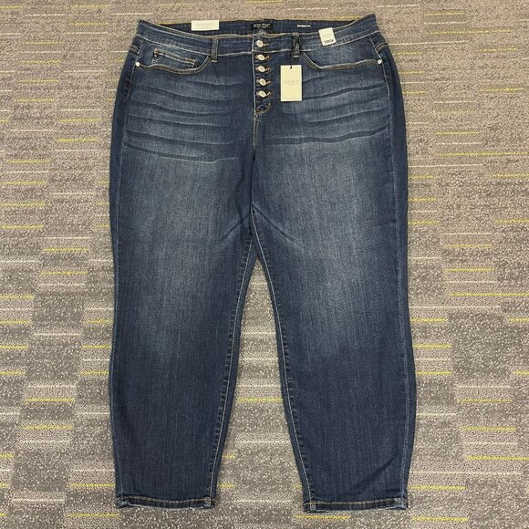 NWT Judy Blue Womens Boyfriend Fit Jeans Size 24W High Rise Dark Wash Button Fly - Picture 1 of 11